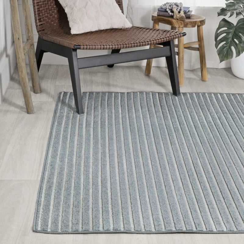 8' X 10' Blue And Ivory Striped Indoor Outdoor Area Rug - GreatEagleInc