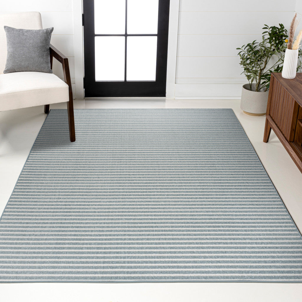 8' X 10' Blue And Ivory Striped Indoor Outdoor Area Rug - GreatEagleInc