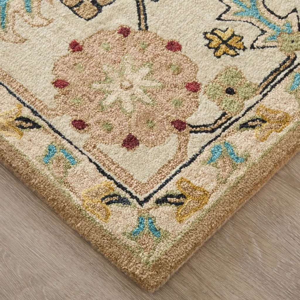 8' X 10' Blue And Ivory Wool Floral Hand Tufted Area Rug Homeroots Home Decor