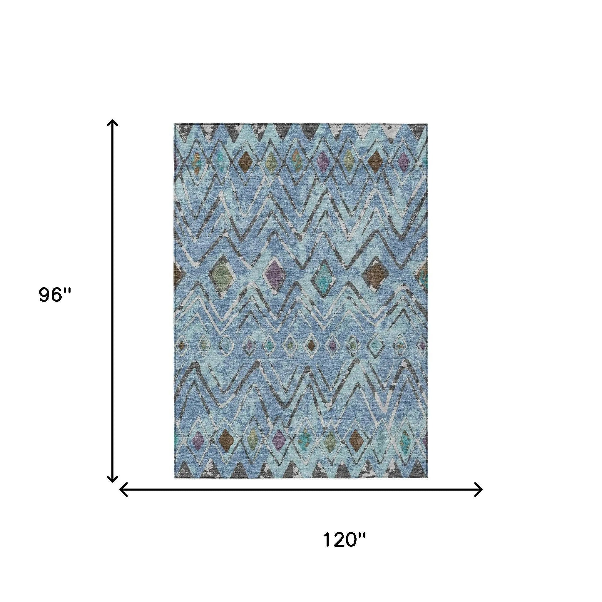 8' X 10' Blue And Khaki Geometric Washable Indoor Outdoor Area Rug Homeroots Outdoor