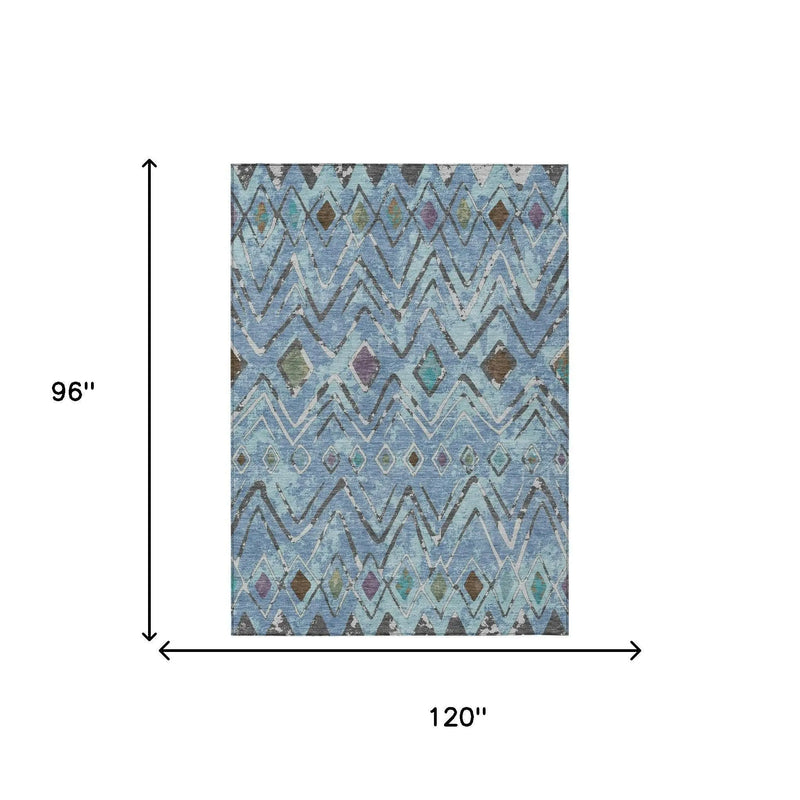 8' X 10' Blue And Khaki Geometric Washable Indoor Outdoor Area Rug Homeroots Outdoor
