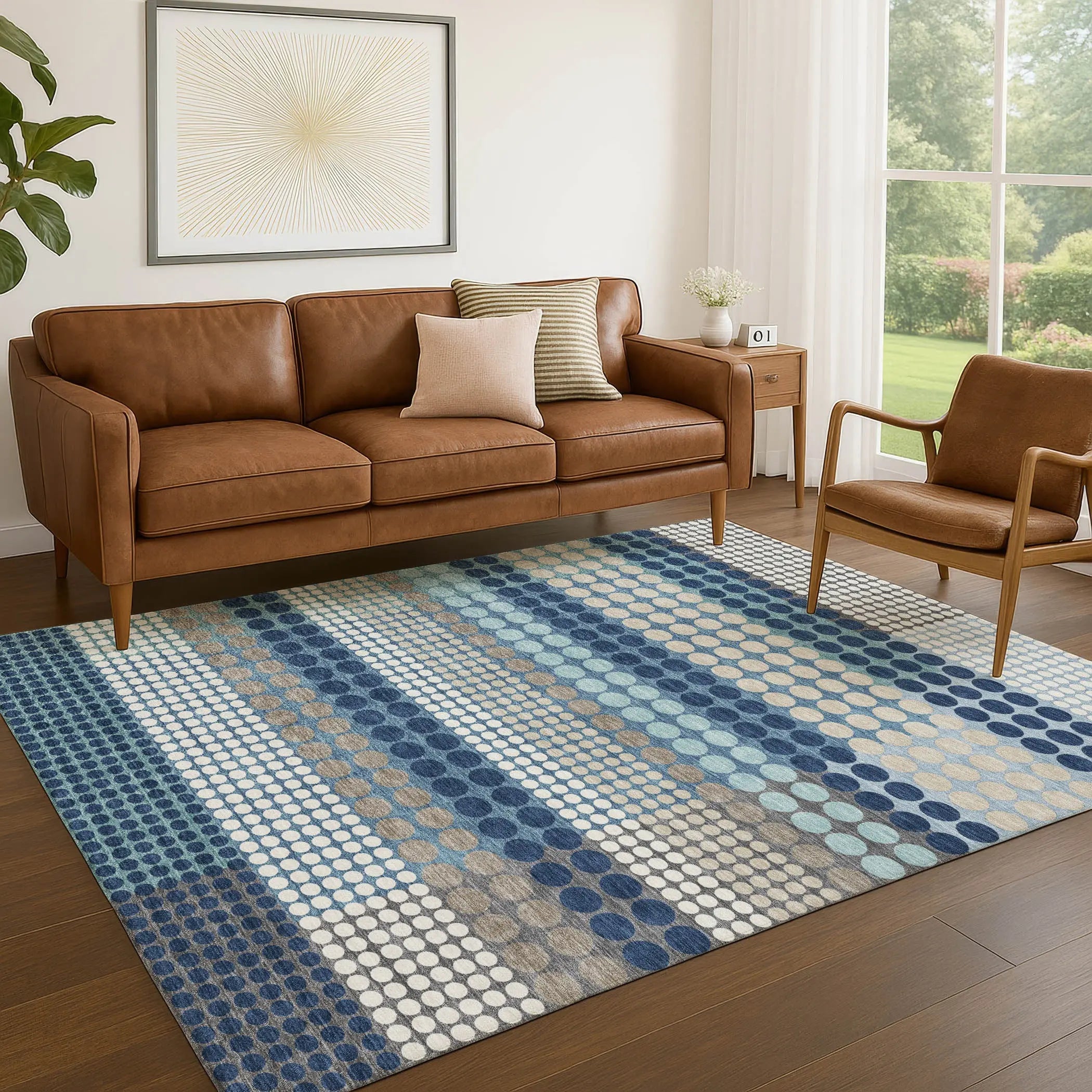 8' X 10' Blue And Navy Blue Geometric Washable Indoor Outdoor Area Rug Homeroots Outdoor