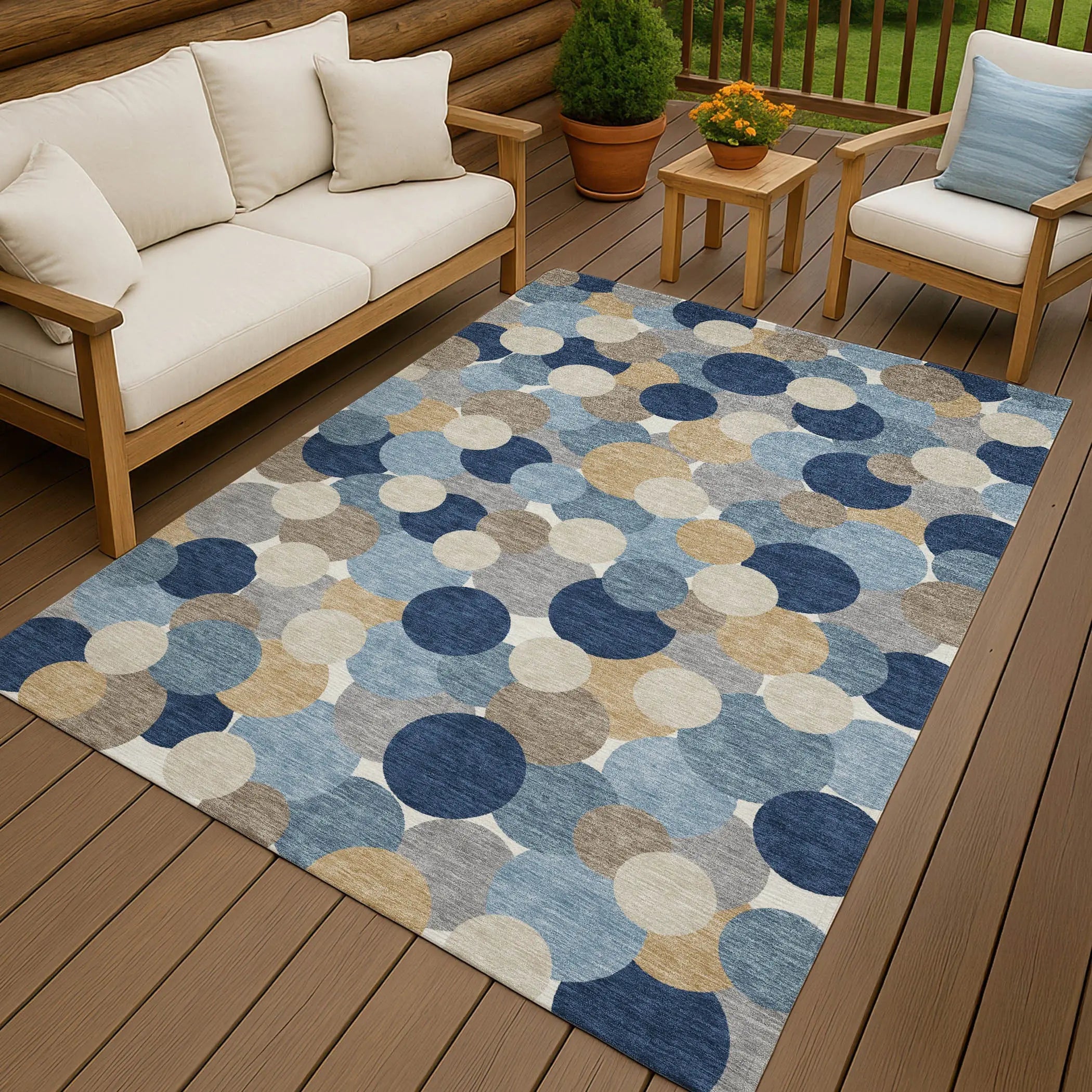 8' X 10' Blue And Navy Blue Geometric Washable Indoor Outdoor Area Rug Homeroots Outdoor