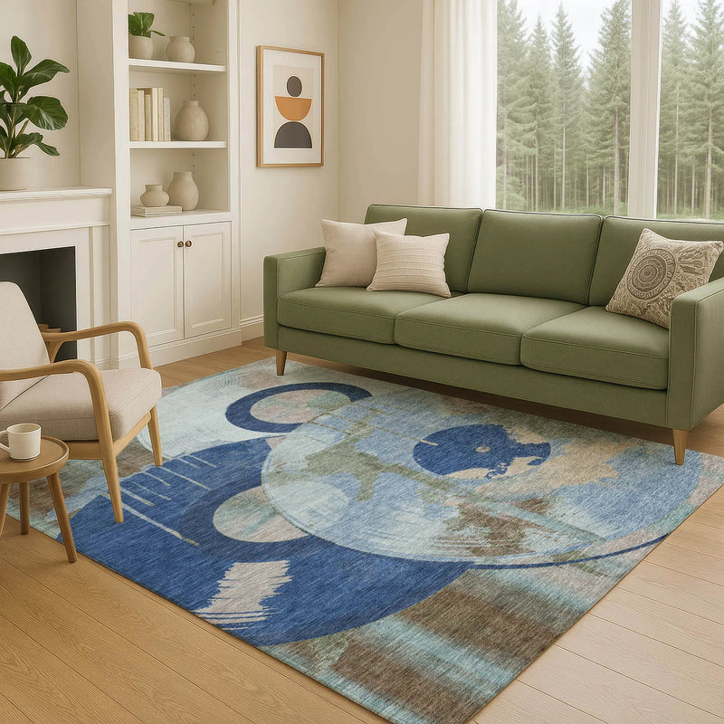 8' X 10' Blue And Navy Blue Geometric Washable Indoor Outdoor Area Rug Homeroots Outdoor