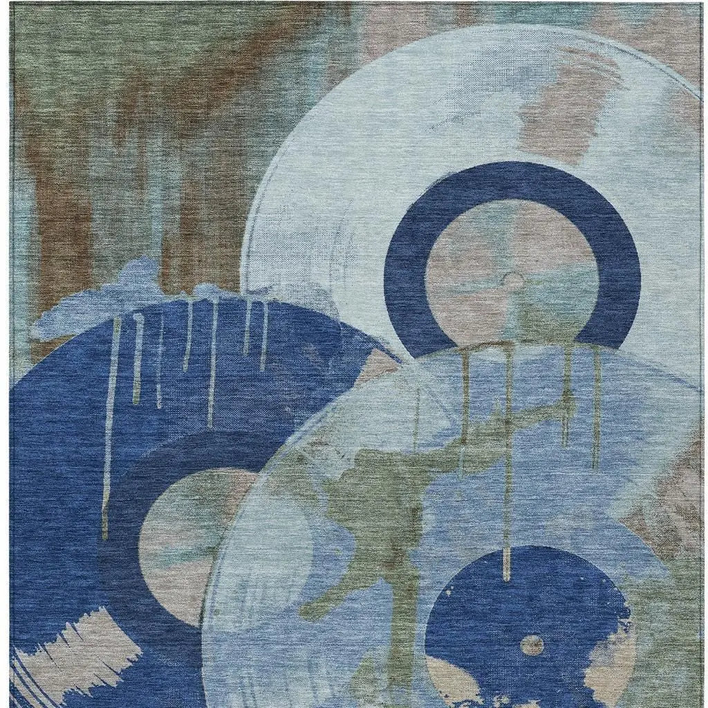 8' X 10' Blue And Navy Blue Geometric Washable Indoor Outdoor Area Rug Homeroots Outdoor