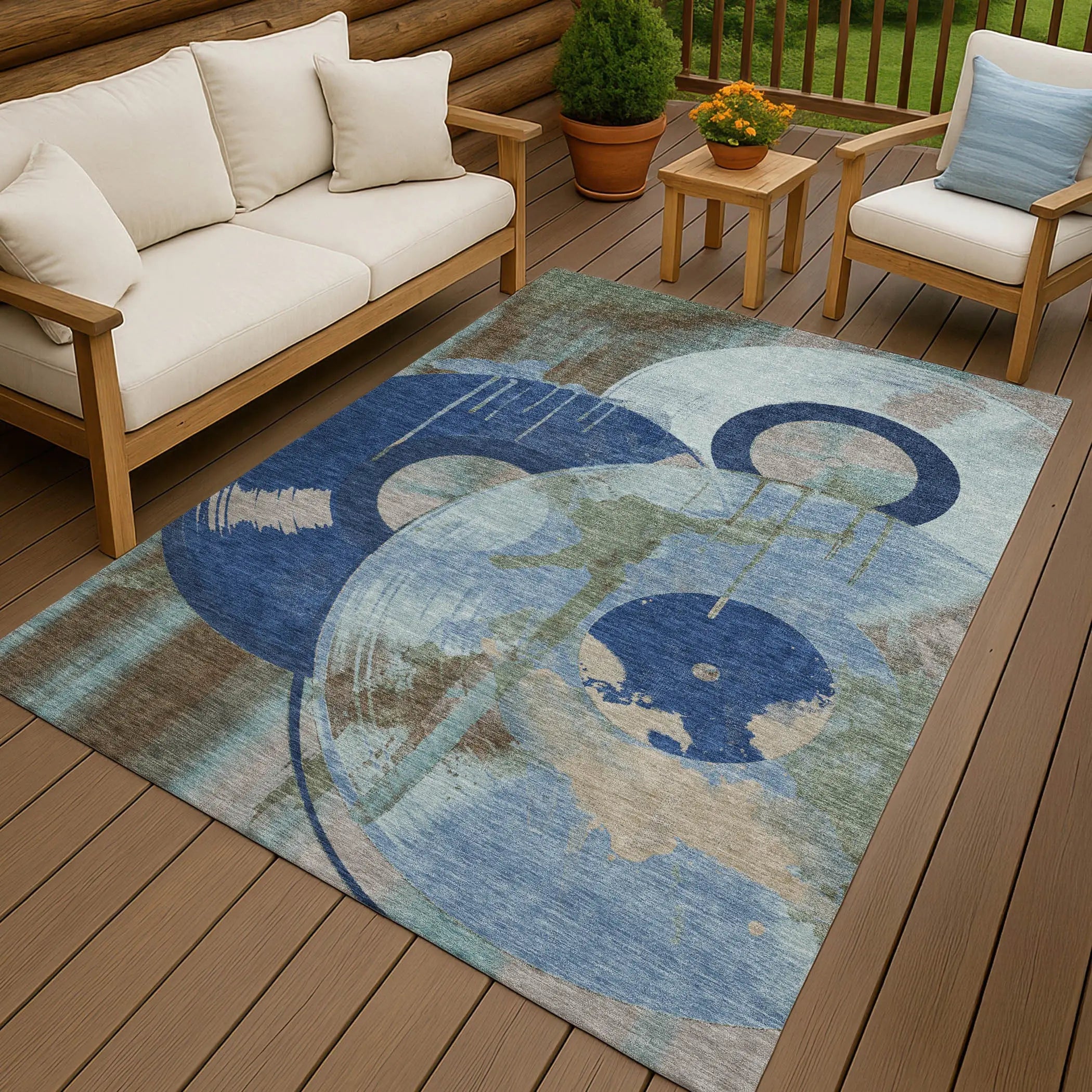 8' X 10' Blue And Navy Blue Geometric Washable Indoor Outdoor Area Rug Homeroots Outdoor