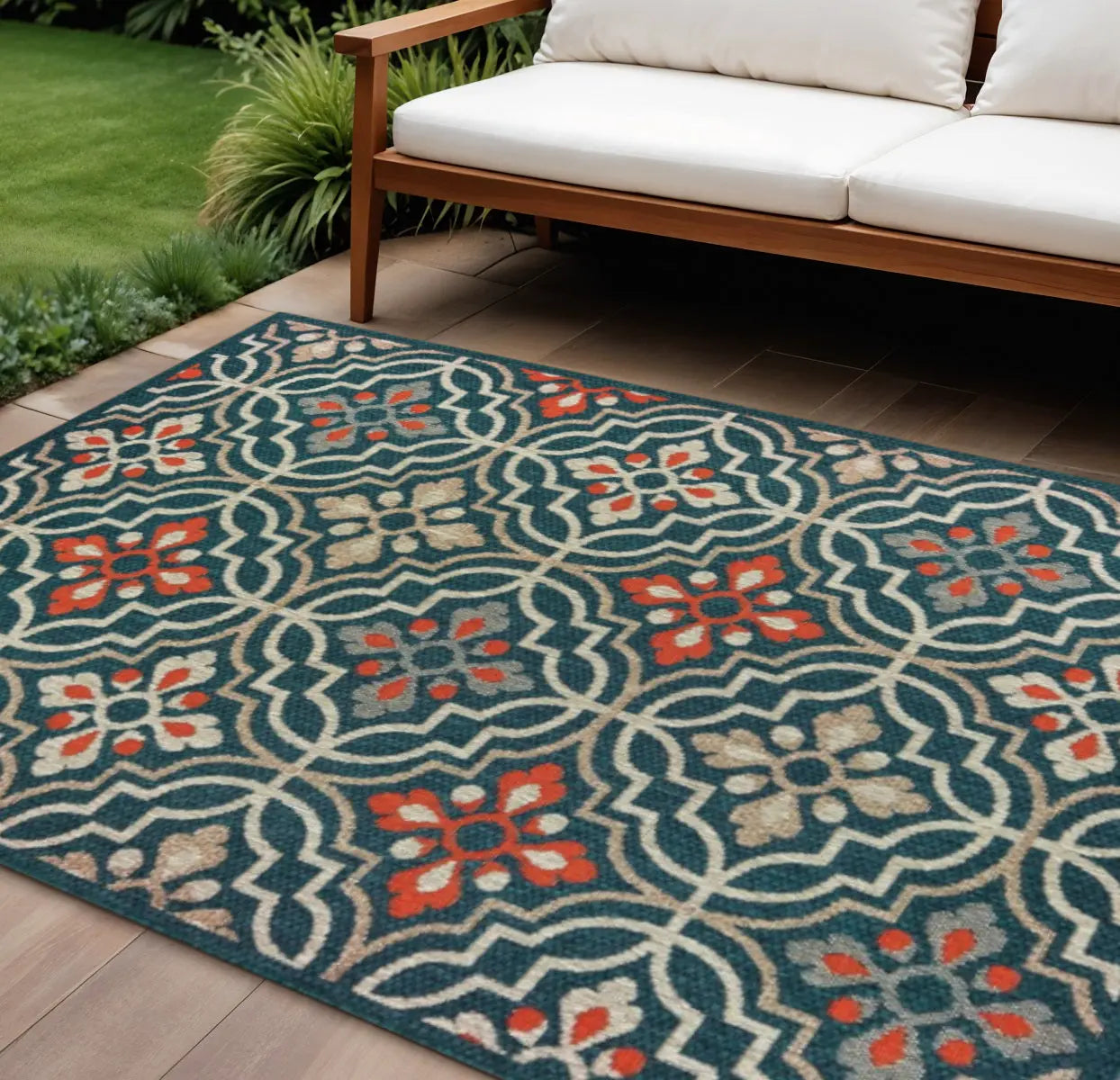 8' X 10' Blue And Orange Moroccan Indoor Outdoor Area Rug Homeroots Outdoor