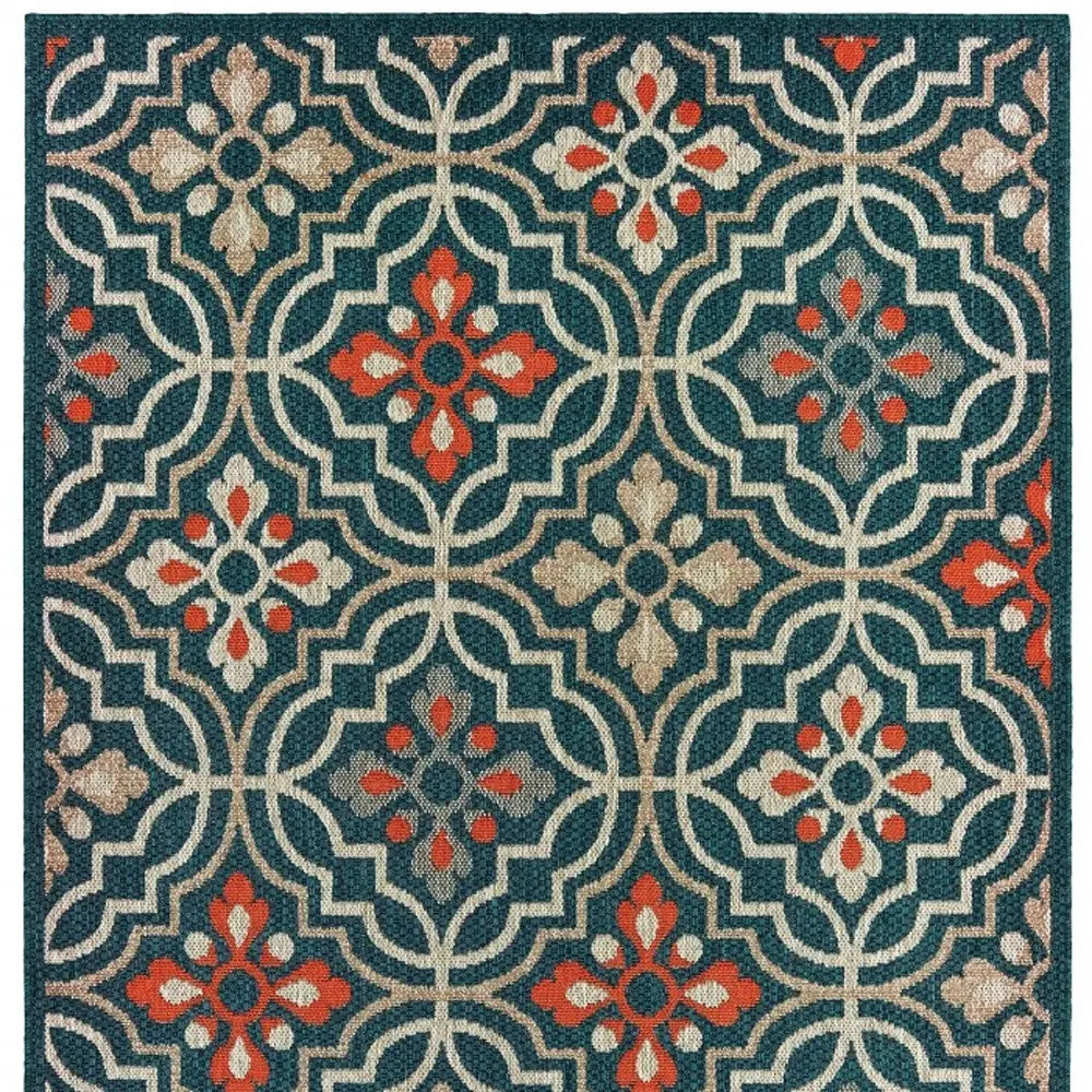 8' X 10' Blue And Orange Moroccan Indoor Outdoor Area Rug Homeroots Outdoor