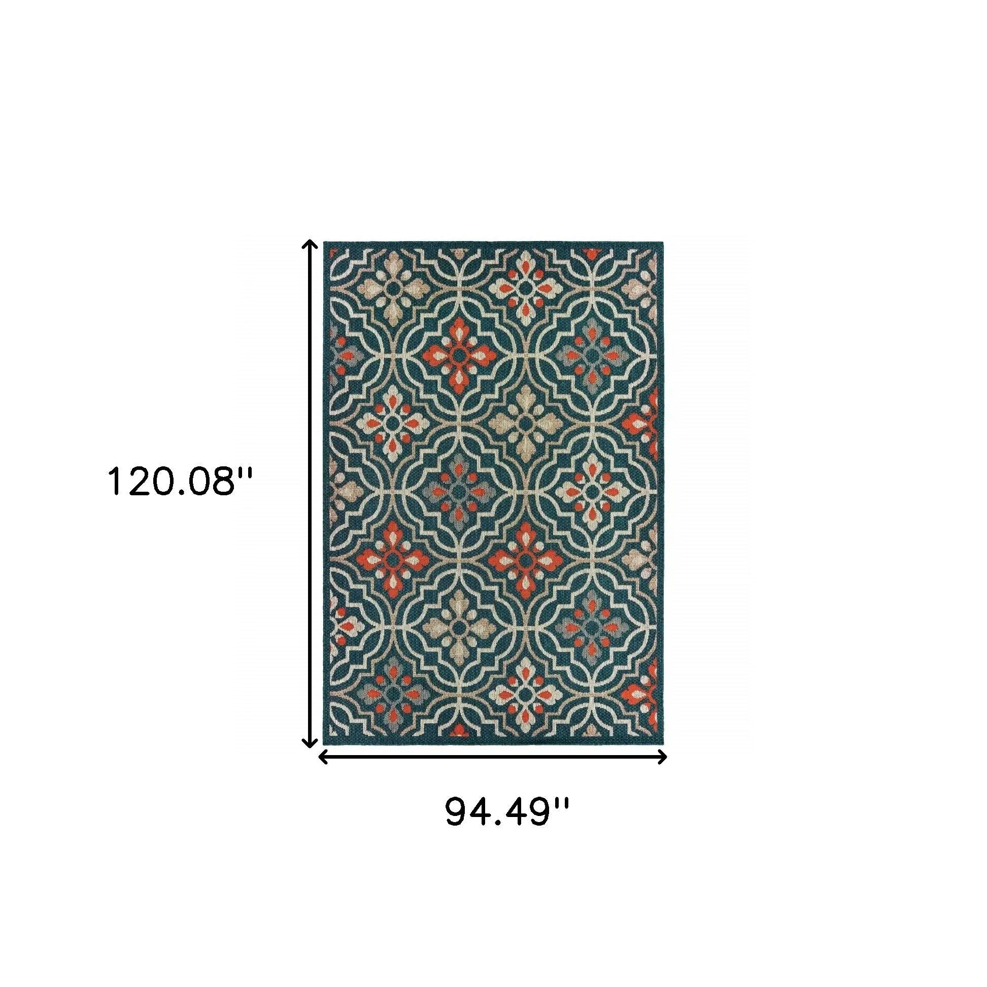 8' X 10' Blue And Orange Moroccan Indoor Outdoor Area Rug Homeroots Outdoor