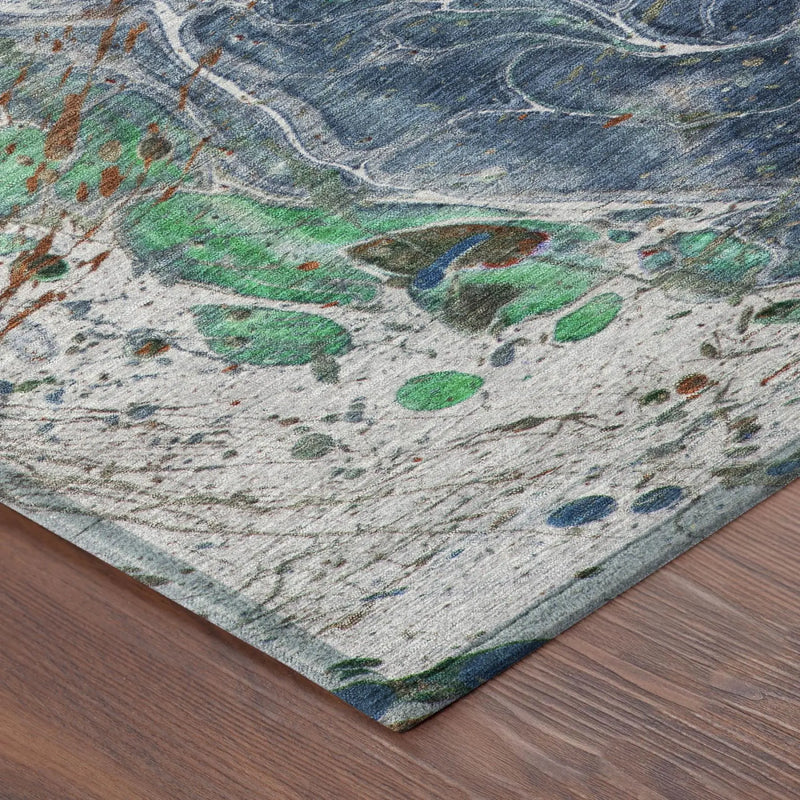 8' X 10' Blue And Pewter Abstract Washable Indoor Outdoor Area Rug Homeroots Outdoor