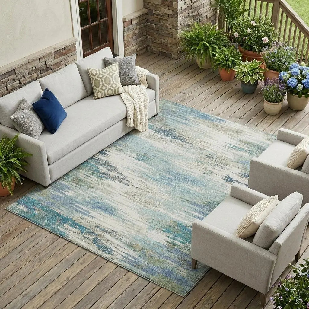 8' X 10' Blue And Pewter Abstract Washable Indoor Outdoor Area Rug Homeroots Outdoor