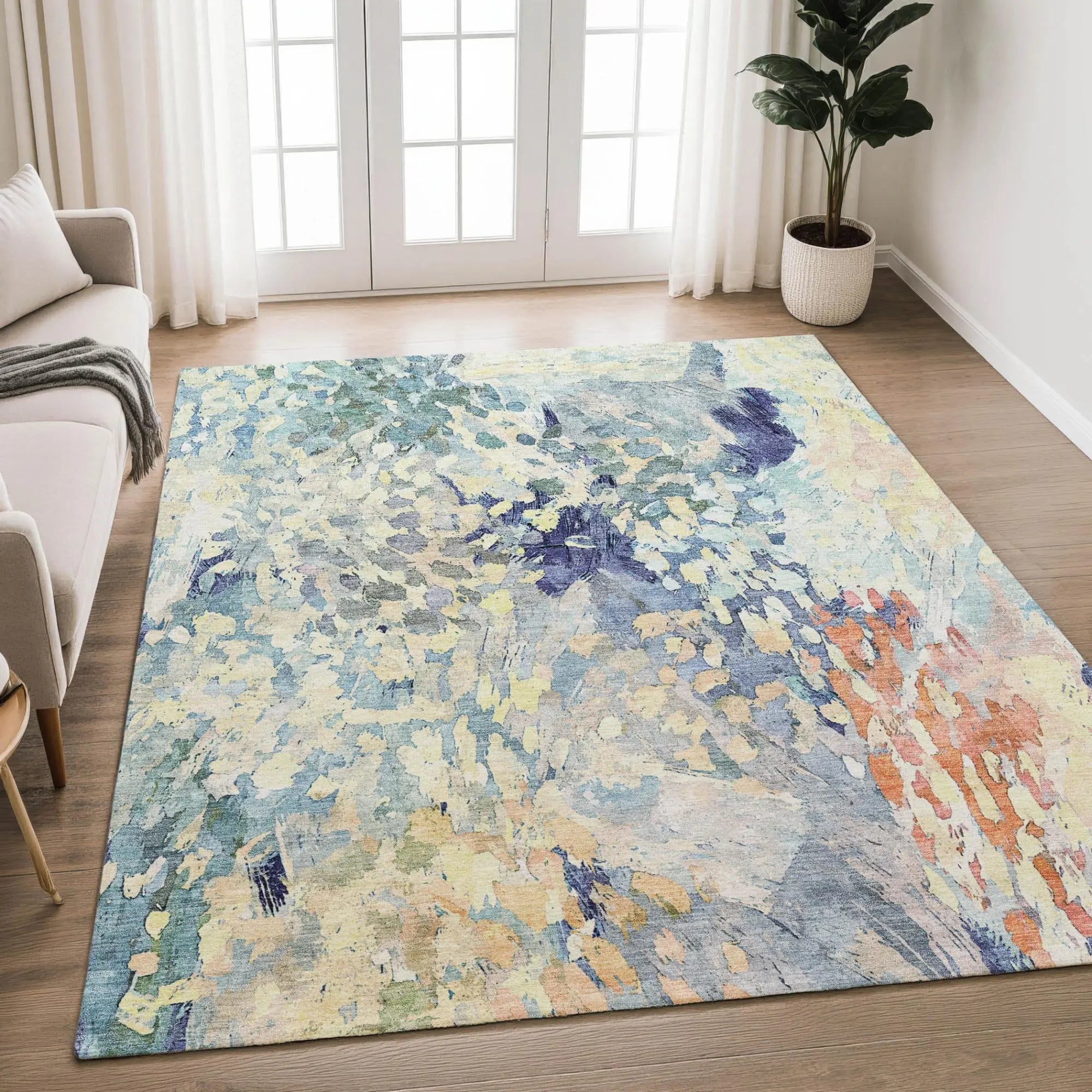 8' X 10' Blue And Pewter Abstract Washable Indoor Outdoor Area Rug Homeroots Outdoor
