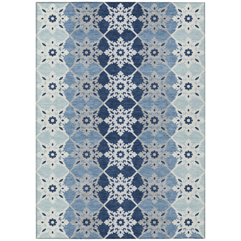 8' X 10' Blue And Pewter Floral Medallion Washable Indoor Outdoor Area Rug Homeroots Outdoor