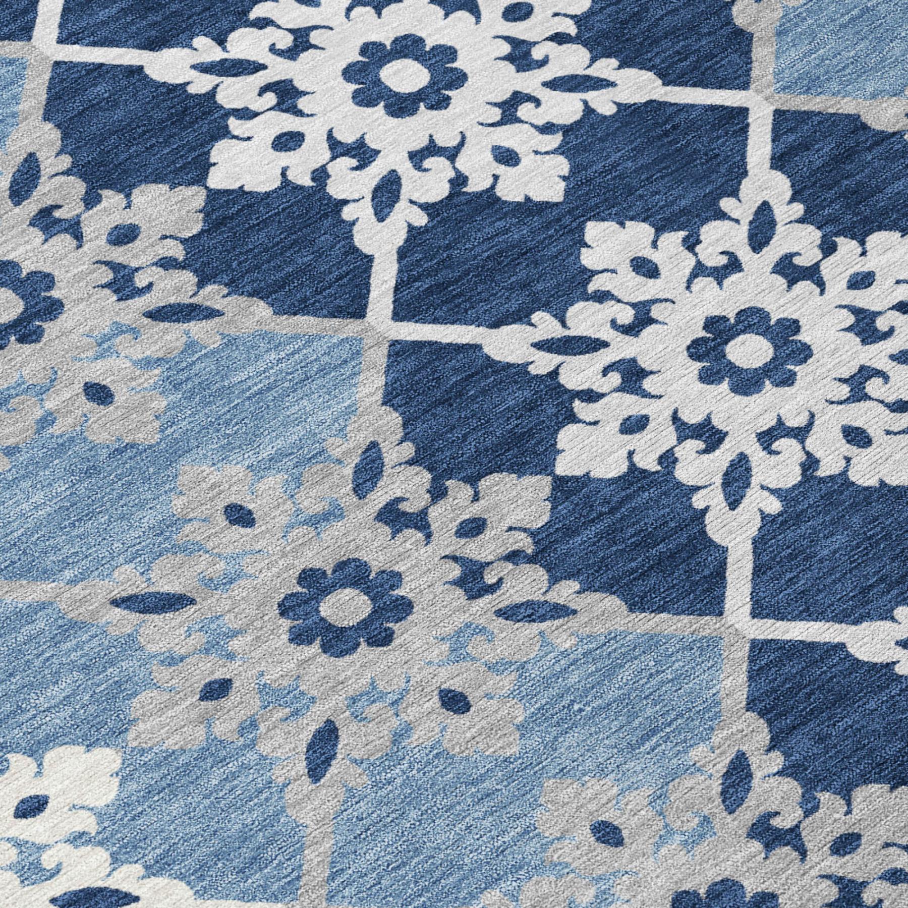 8' X 10' Blue And Pewter Floral Medallion Washable Indoor Outdoor Area Rug Homeroots Outdoor