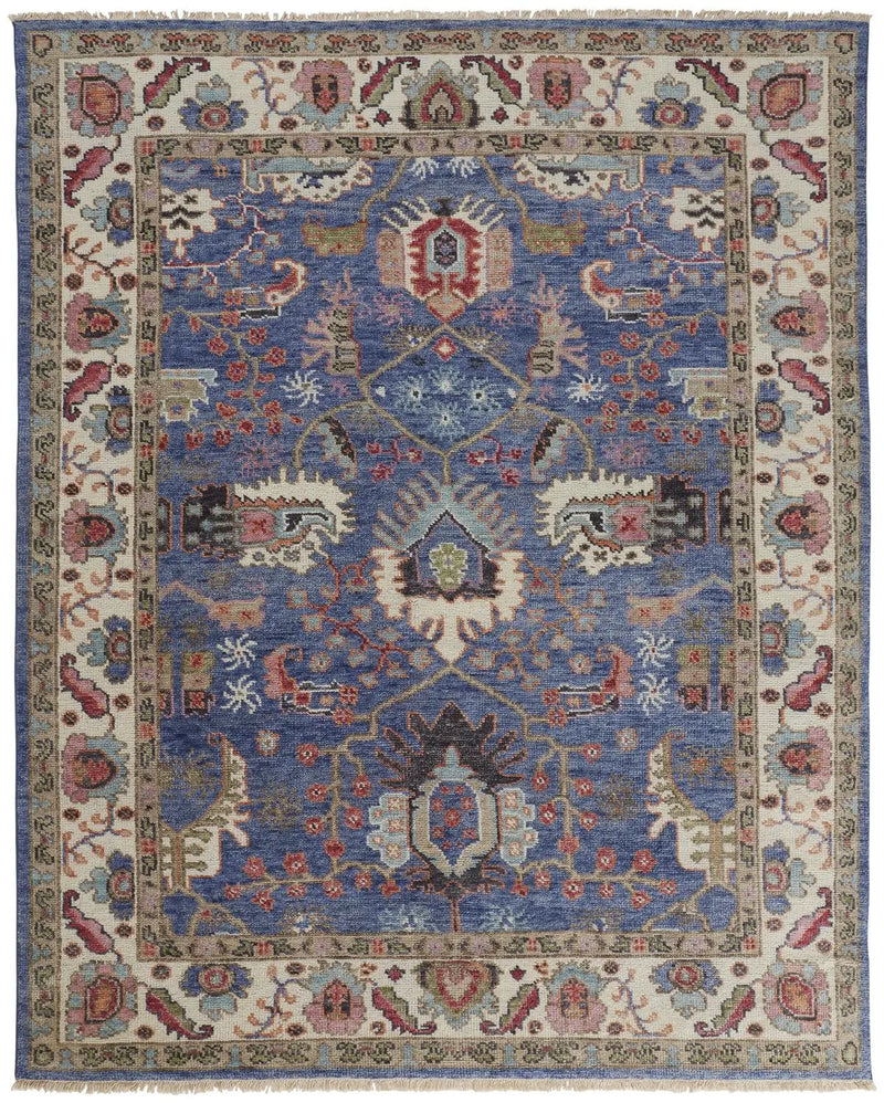 8' X 10' Blue And Red Wool Floral Hand Knotted Stain Resistant Area Rug Homeroots Home Decor