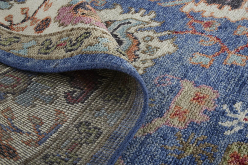 8' X 10' Blue And Red Wool Floral Hand Knotted Stain Resistant Area Rug Homeroots Home Decor