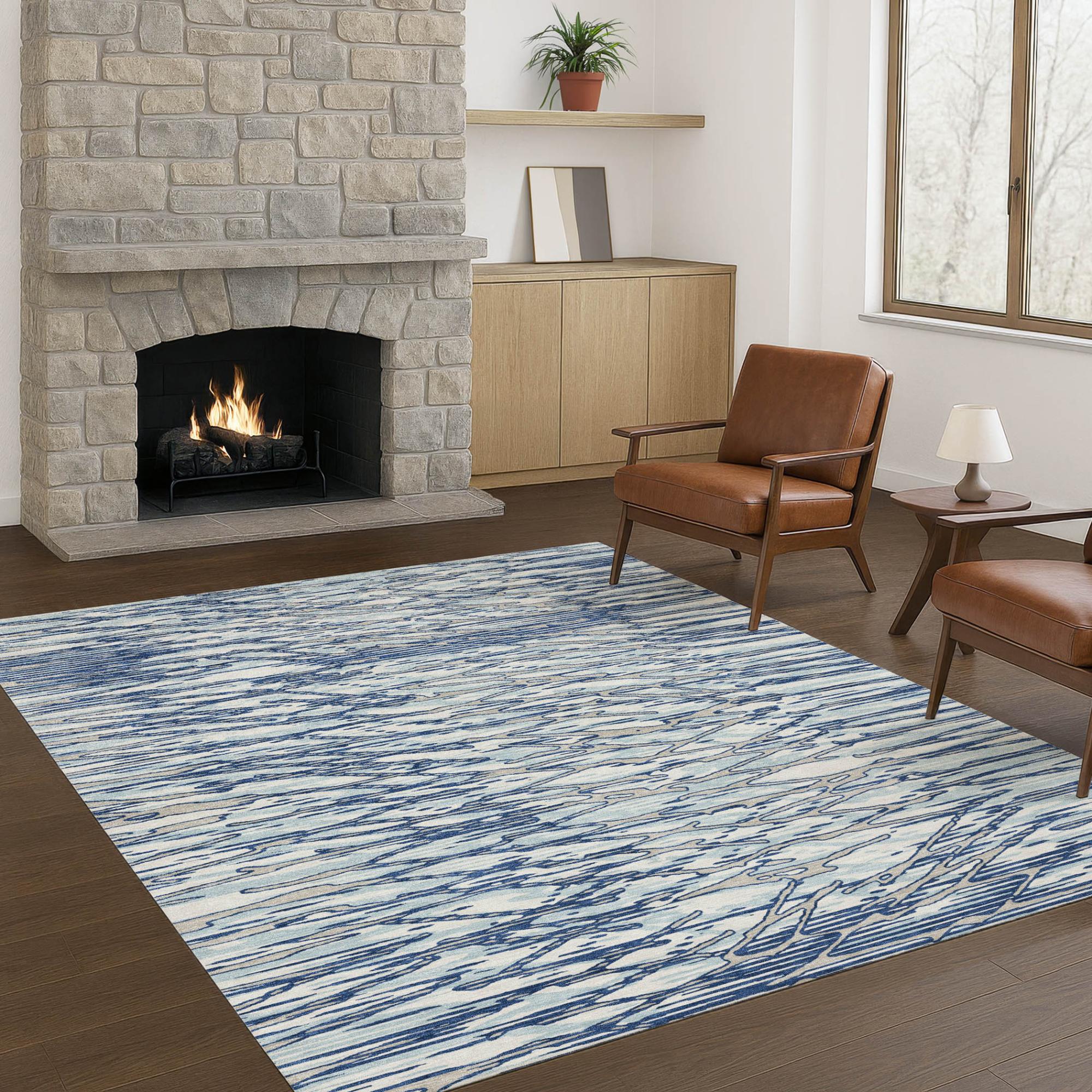 8' X 10' Blue And Silver Abstract Washable Indoor Outdoor Area Rug Homeroots Outdoor