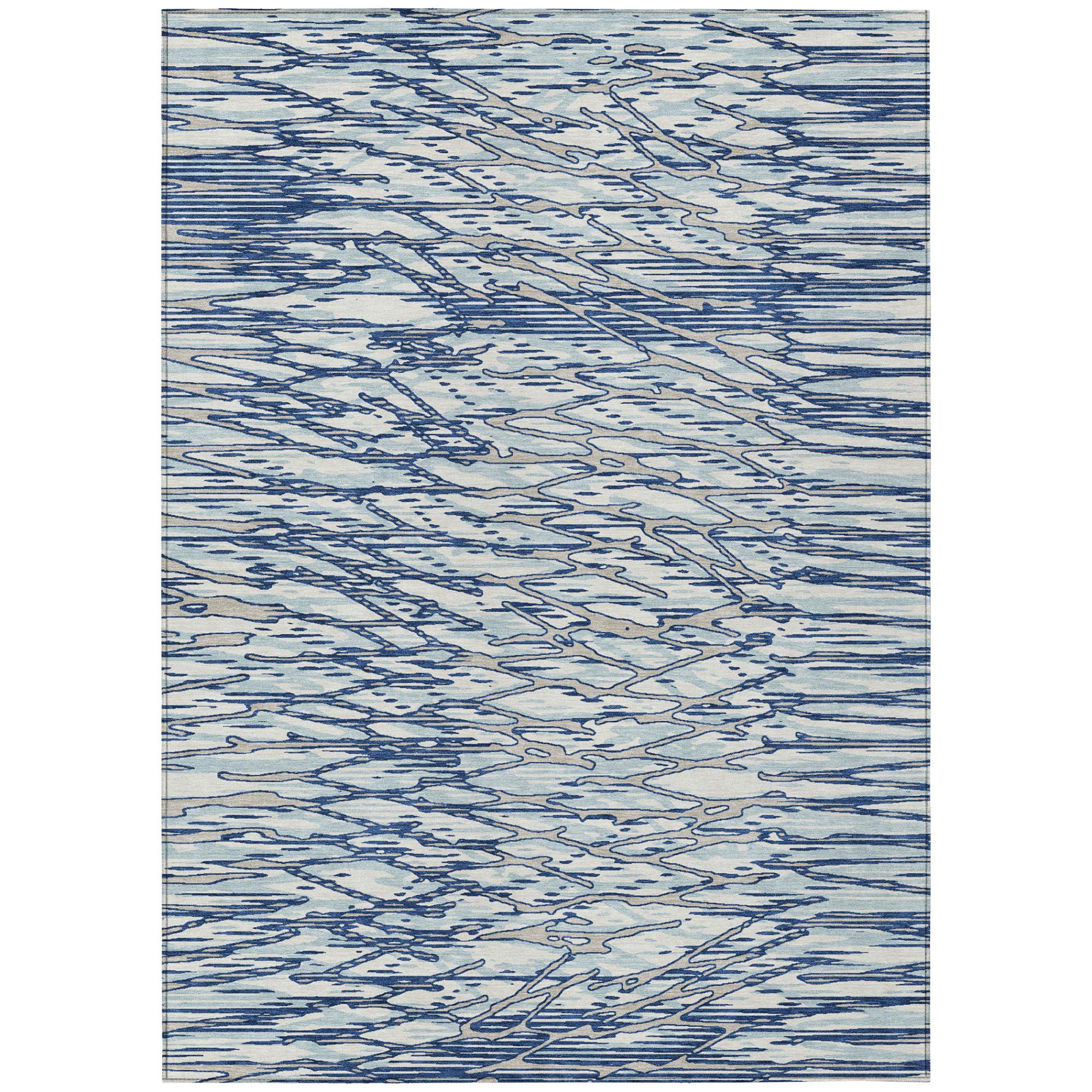 8' X 10' Blue And Silver Abstract Washable Indoor Outdoor Area Rug Homeroots Outdoor