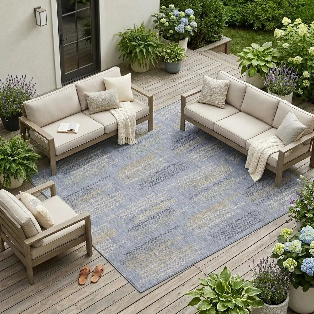 8' X 10' Blue And Silver Abstract Washable Indoor Outdoor Area Rug Homeroots Outdoor