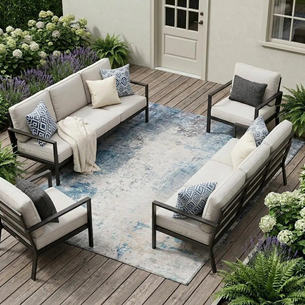 8' X 10' Blue And Silver Abstract Washable Indoor Outdoor Area Rug Homeroots Outdoor