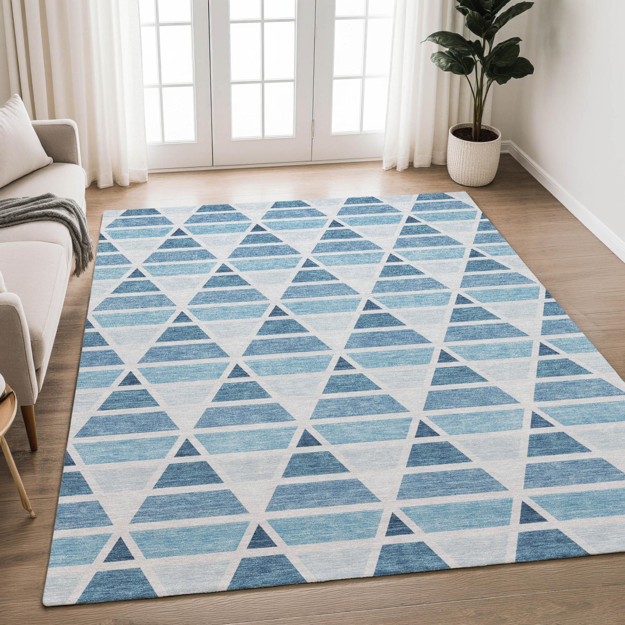 8' X 10' Blue And Silver Geometric Washable Indoor Outdoor Area Rug Homeroots Outdoor
