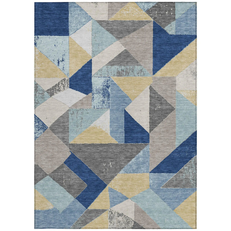 8' X 10' Blue And Silver Geometric Washable Indoor Outdoor Area Rug Homeroots Outdoor
