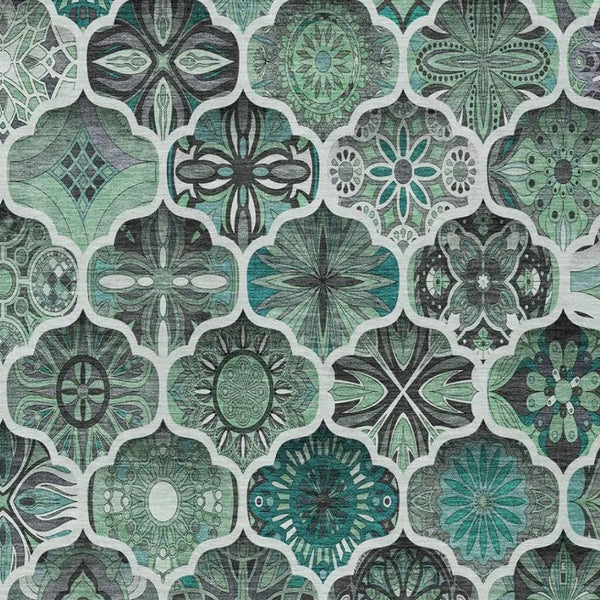 8' X 10' Blue And Teal Blue Ogee Washable Indoor Outdoor Area Rug Homeroots Outdoor
