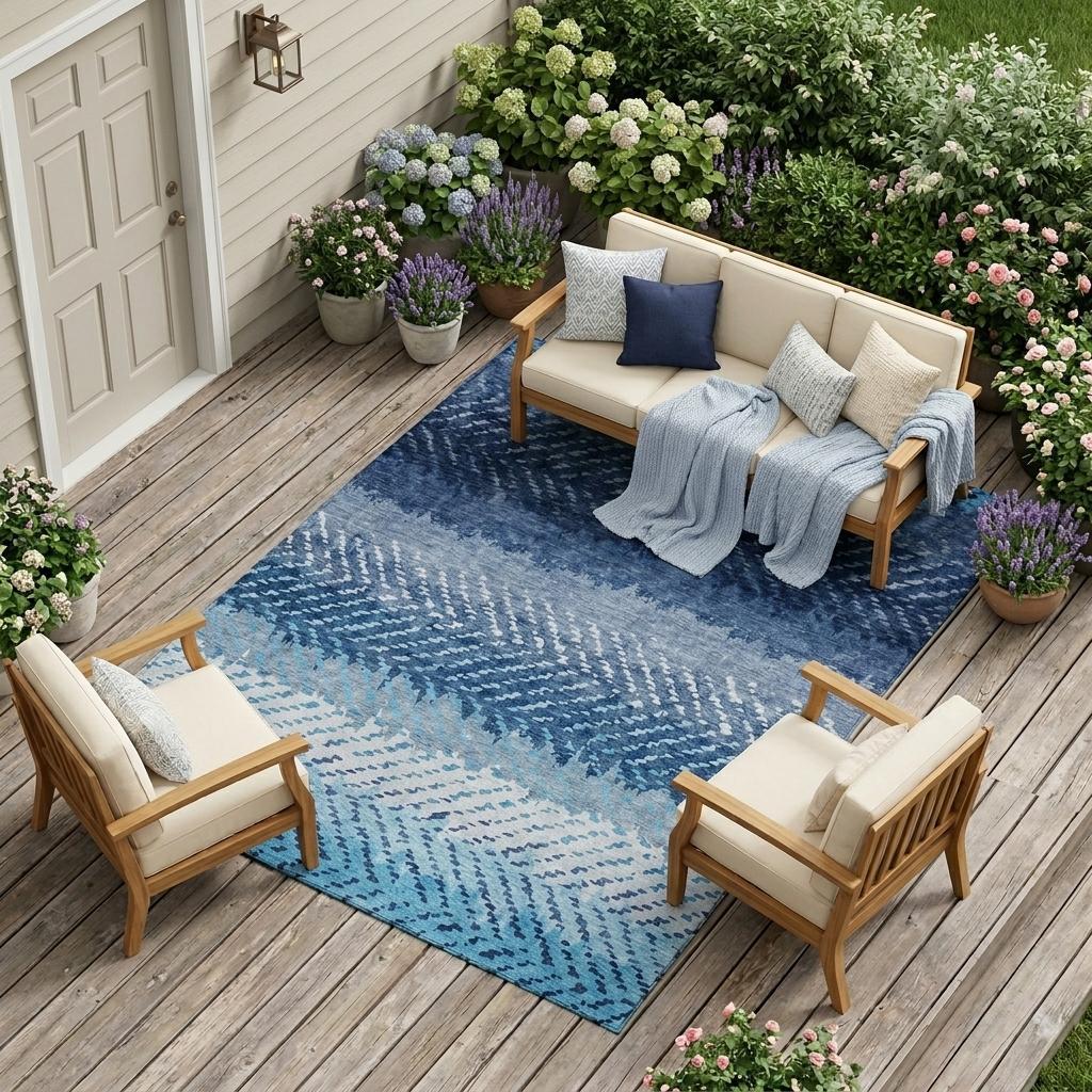 8' X 10' Blue And Teal Blue Striped Washable Indoor Outdoor Area Rug Homeroots Outdoor