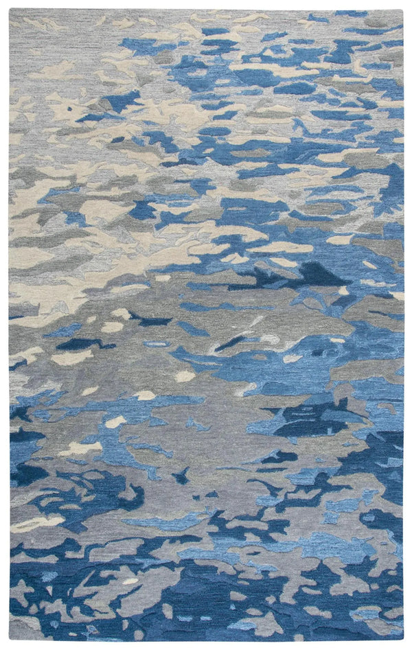 8' X 10' Blue Dark Blue And Gray Wool Abstract Hand Tufted Area Rug Homeroots Home Decor