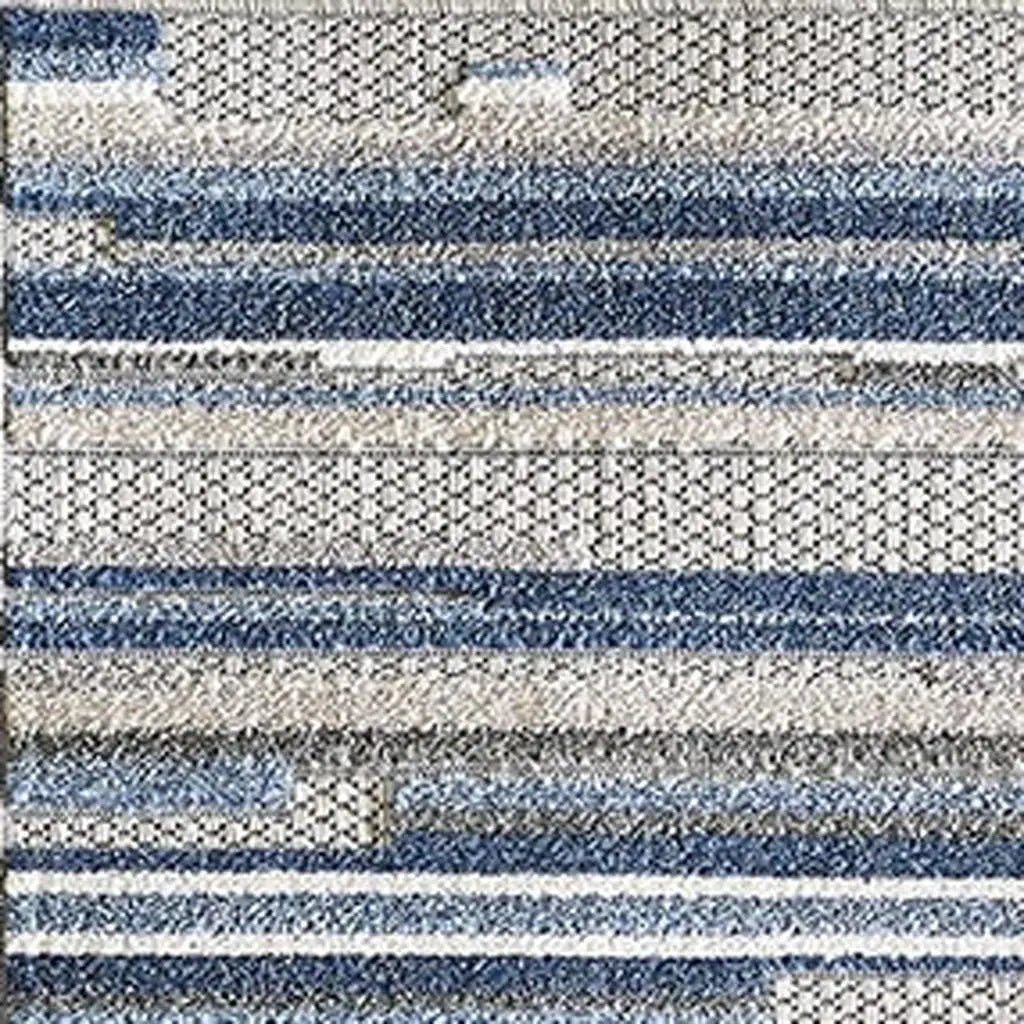 8' X 10' Blue Gray And Ivory Striped Indoor Outdoor Area Rug Homeroots Outdoor