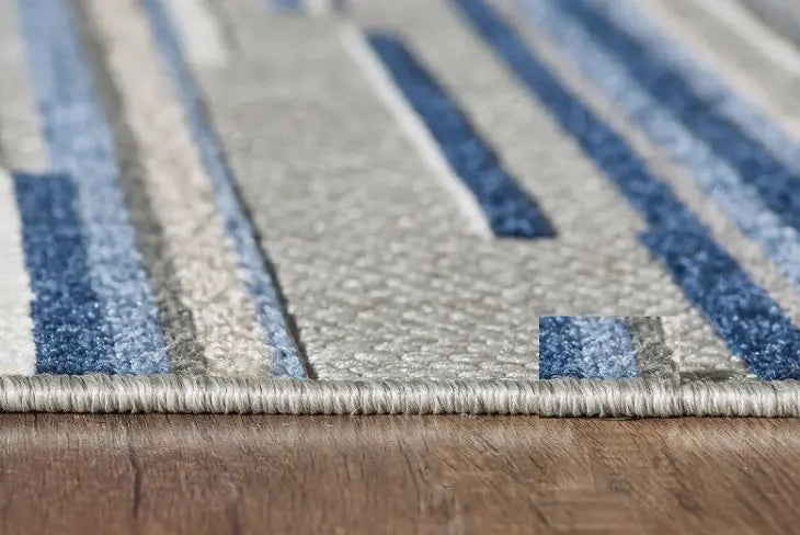 8' X 10' Blue Gray And Ivory Striped Indoor Outdoor Area Rug Homeroots Outdoor
