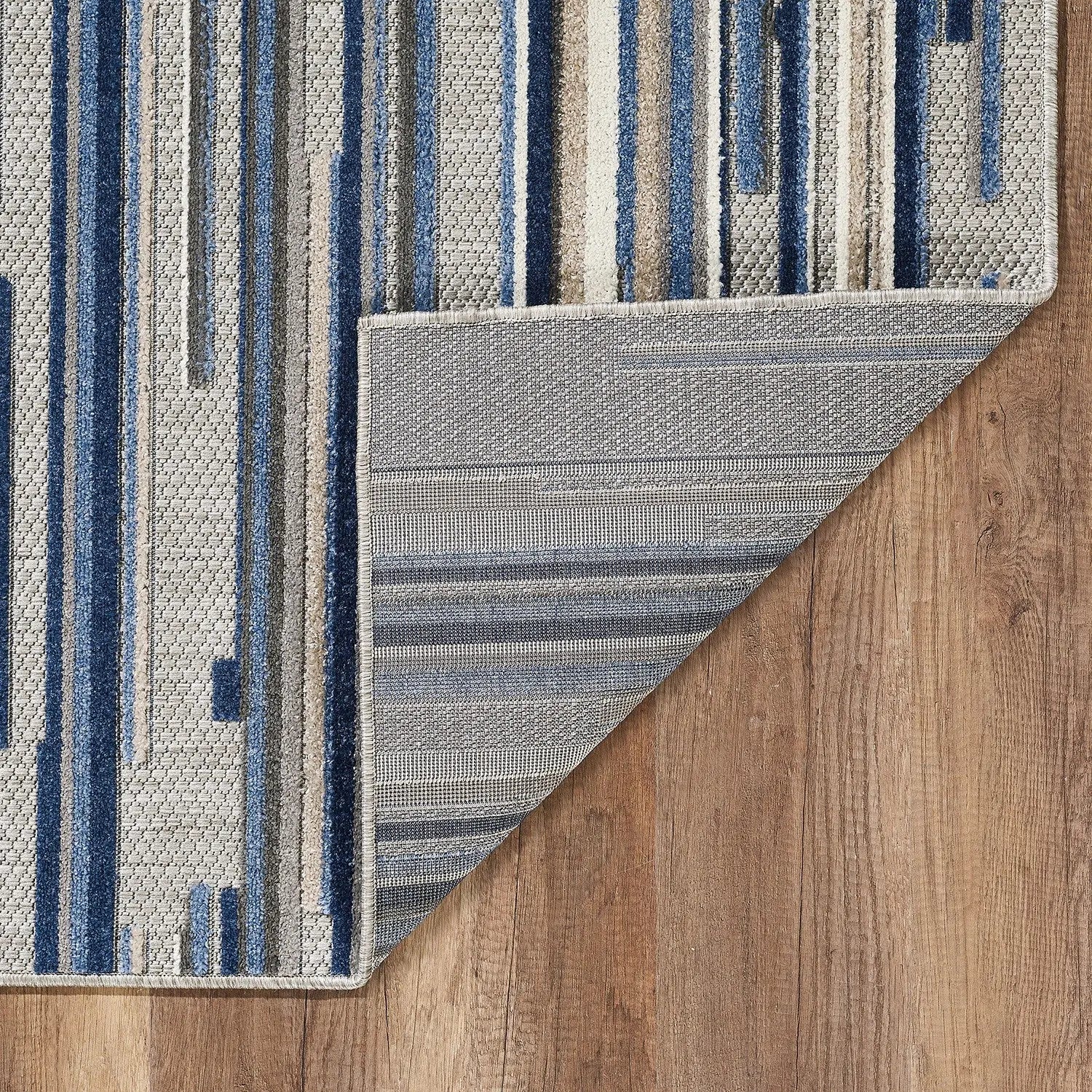 8' X 10' Blue Gray And Ivory Striped Indoor Outdoor Area Rug Homeroots Outdoor