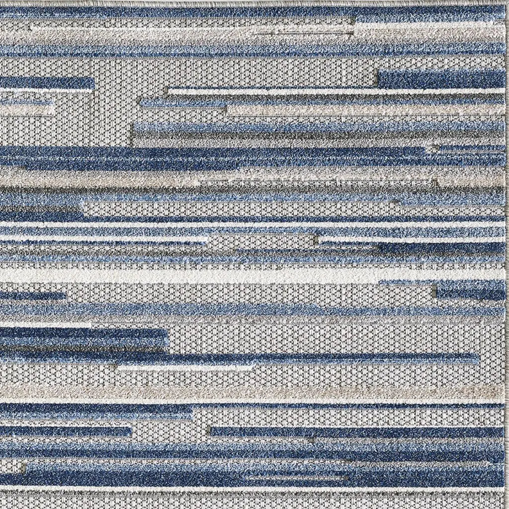 8' X 10' Blue Gray And Ivory Striped Indoor Outdoor Area Rug Homeroots Outdoor