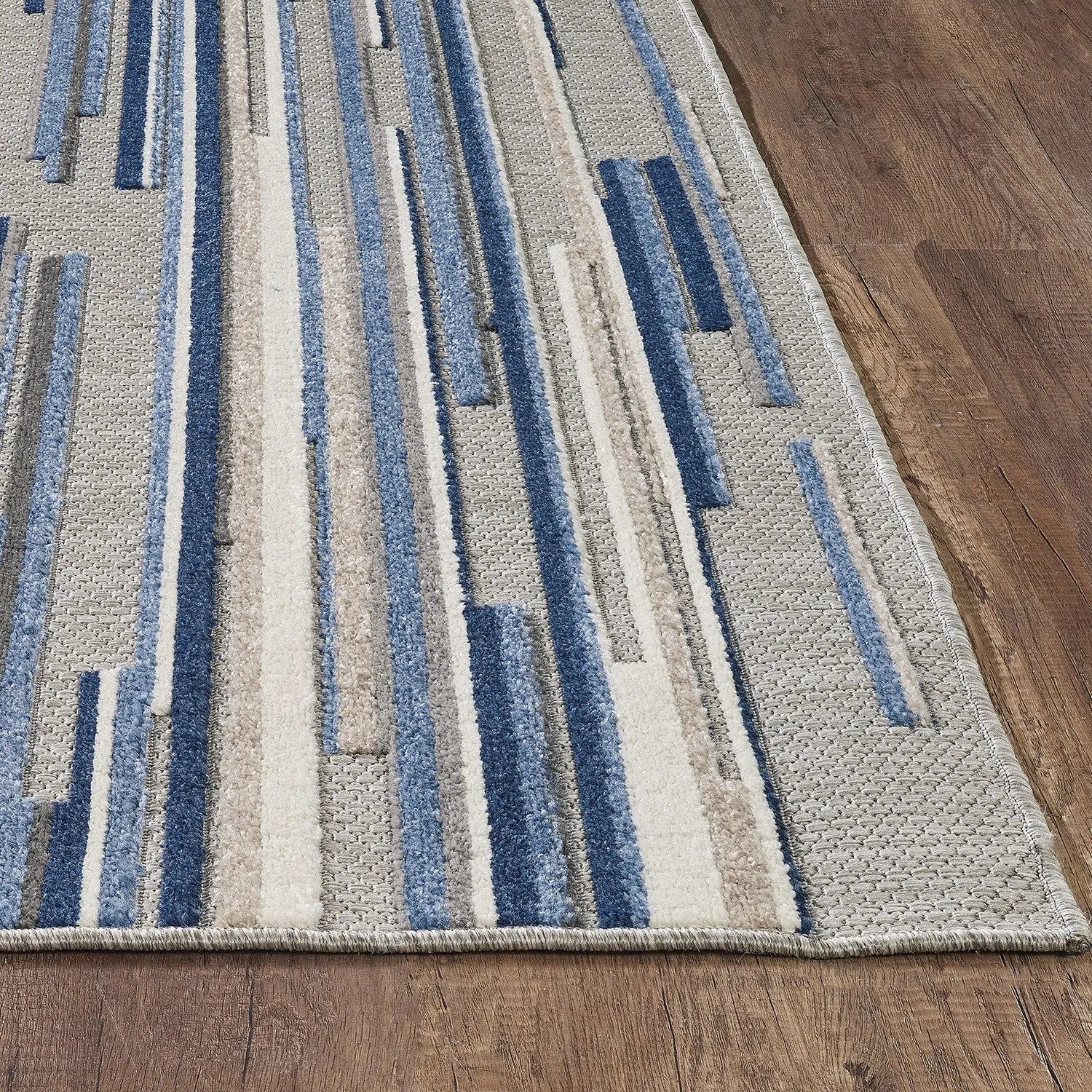 8' X 10' Blue Gray And Ivory Striped Indoor Outdoor Area Rug Homeroots Outdoor