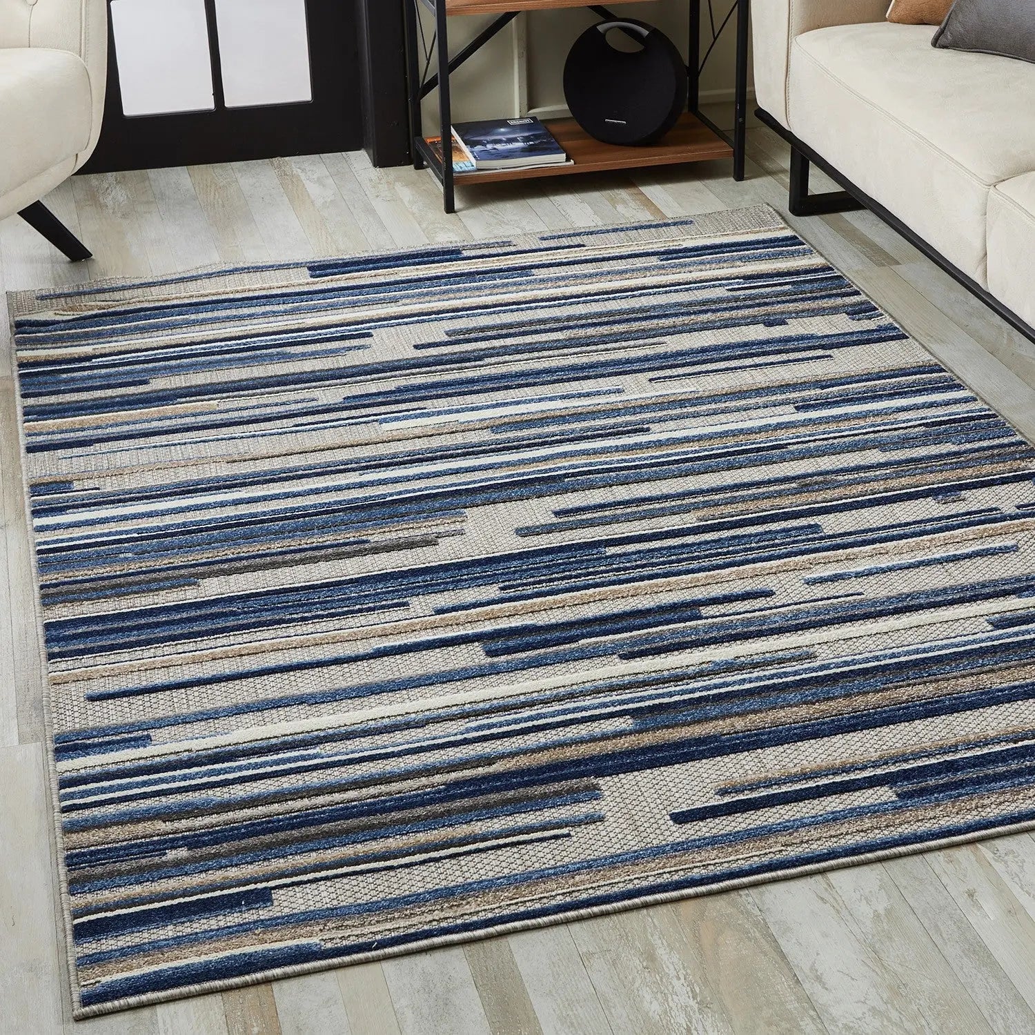 8' X 10' Blue Gray And Ivory Striped Indoor Outdoor Area Rug Homeroots Outdoor