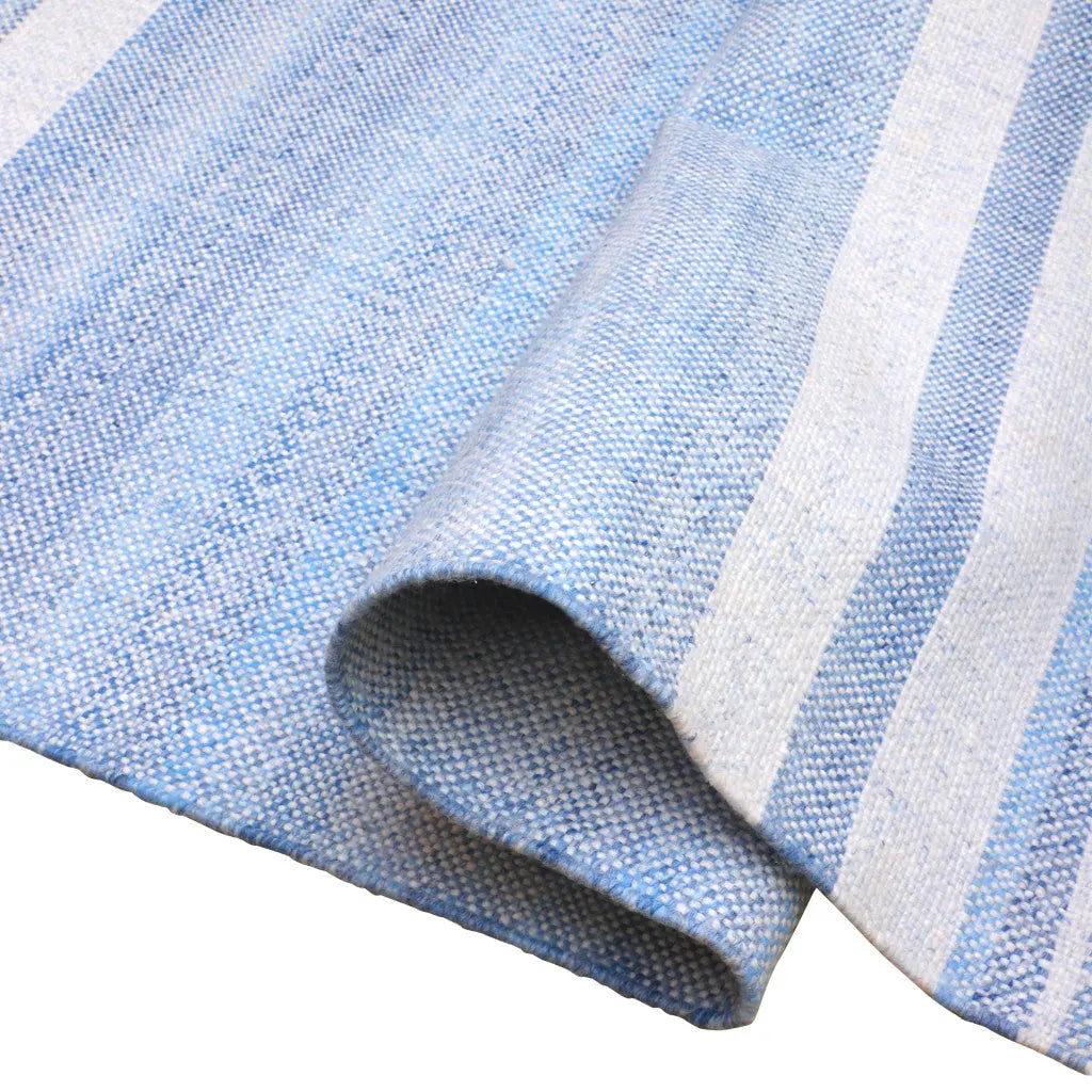 8' X 10' Blue Striped Handmade Stain Resistant Non Skid Indoor Outdoor Area Rug Homeroots Outdoor