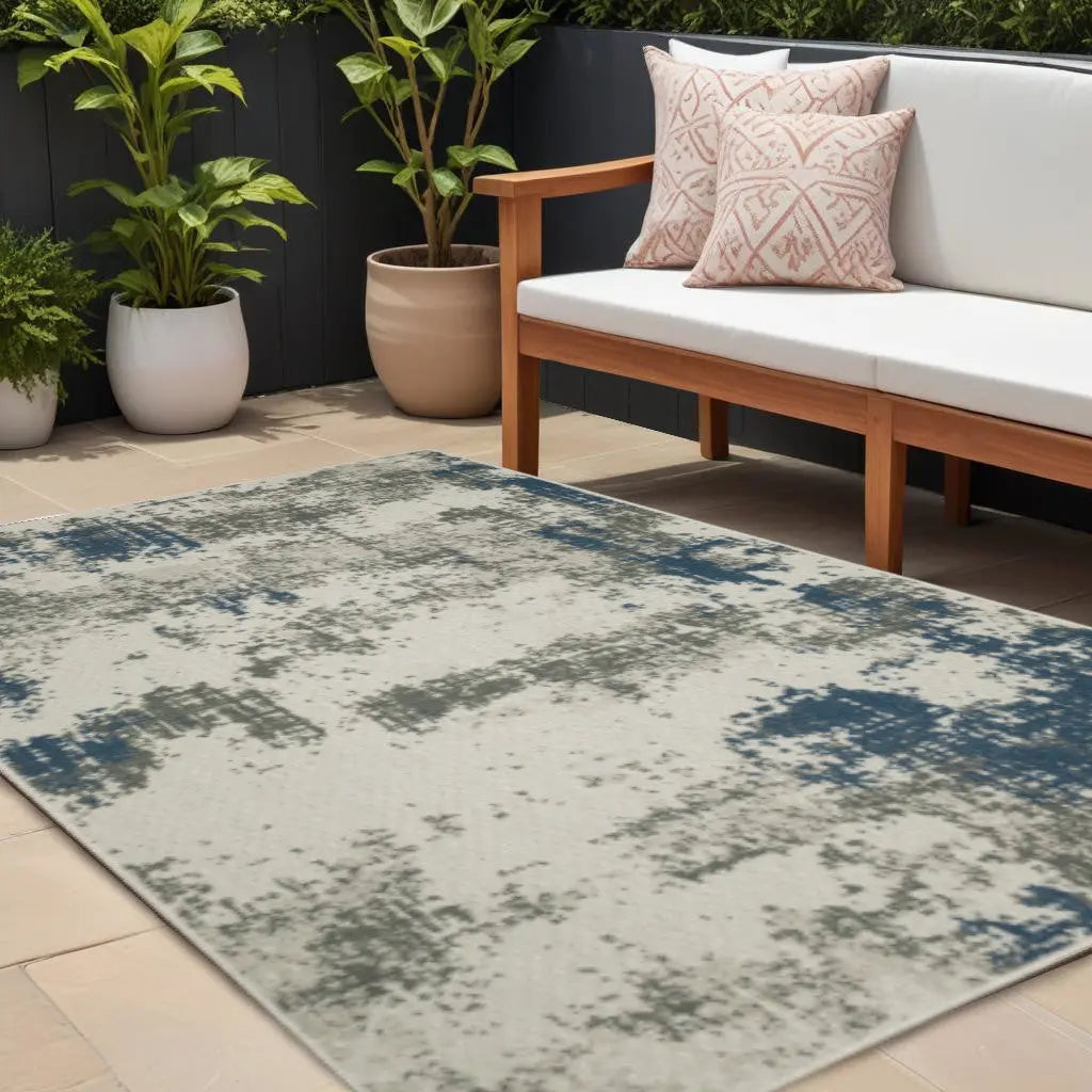 8' X 10' Blue and Beige Abstract Stain Resistant Indoor Outdoor Area Rug Homeroots Outdoor