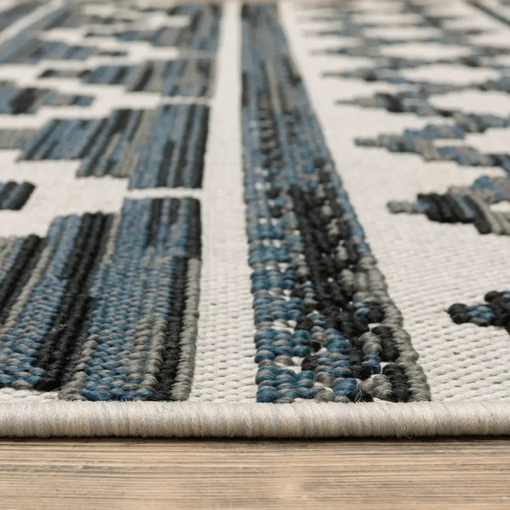 8' X 10' Blue and Beige Geometric Stain Resistant Indoor Outdoor Area Rug Homeroots Outdoor
