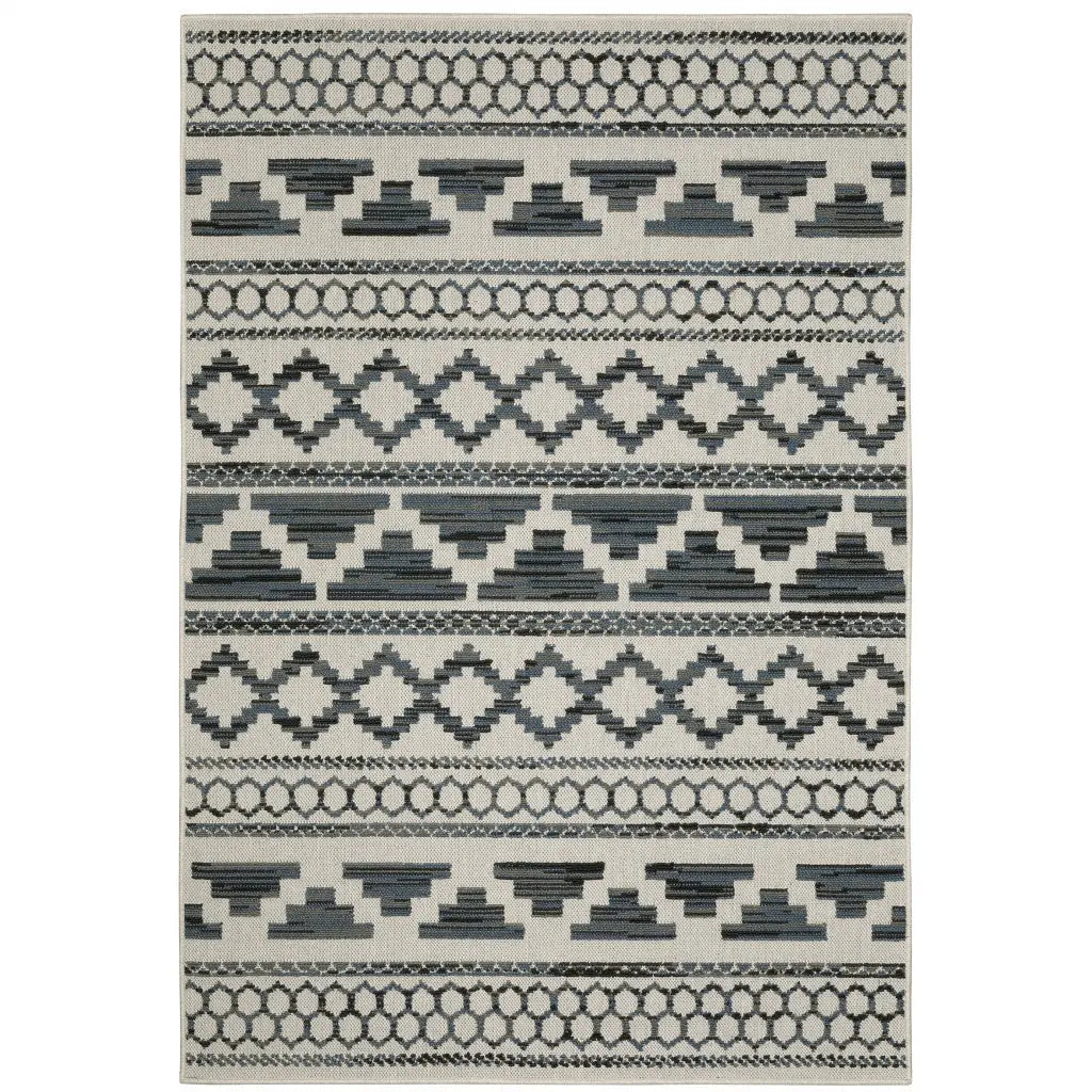 8' X 10' Blue and Beige Geometric Stain Resistant Indoor Outdoor Area Rug Homeroots Outdoor