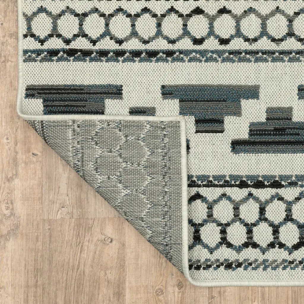 8' X 10' Blue and Beige Geometric Stain Resistant Indoor Outdoor Area Rug Homeroots Outdoor