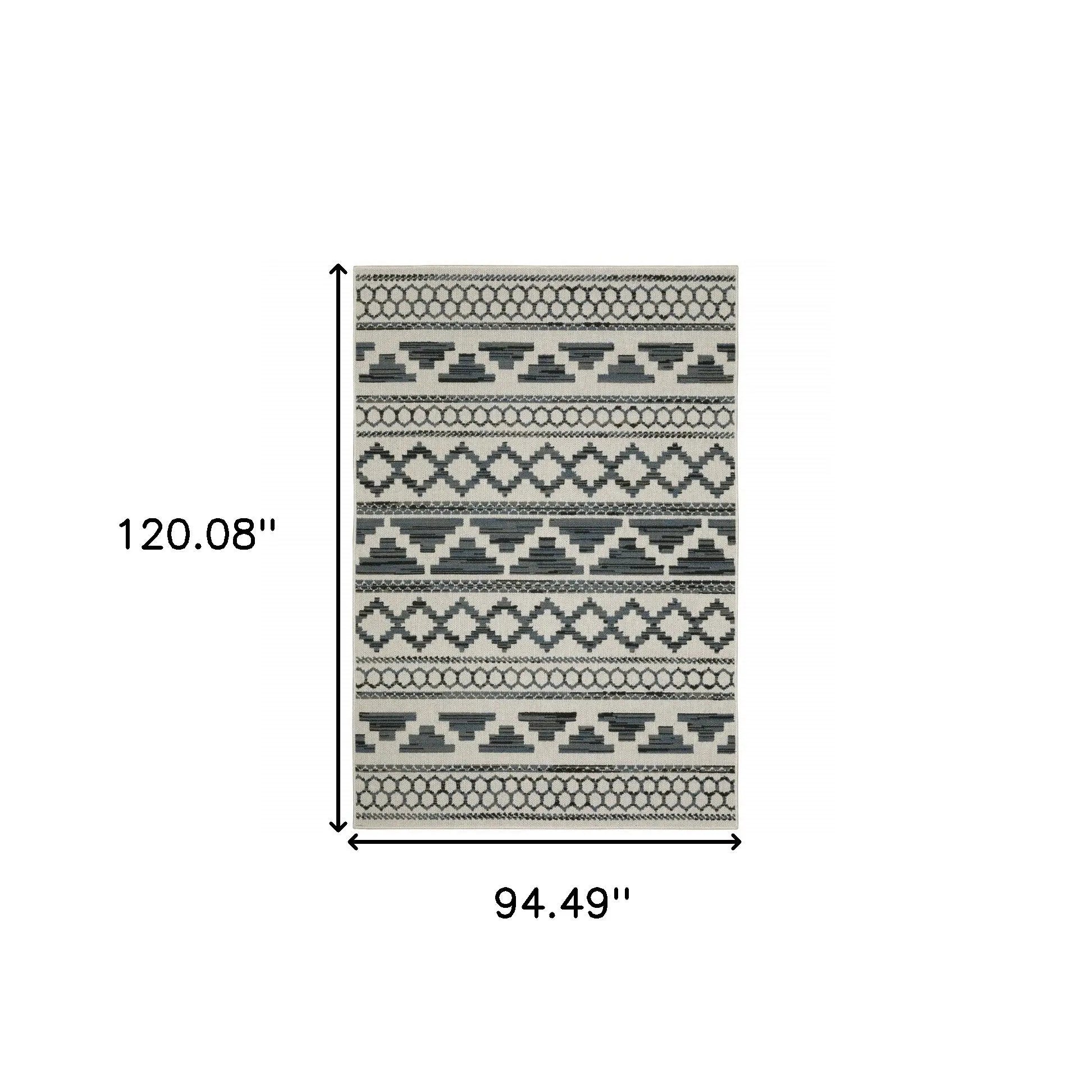 8' X 10' Blue and Beige Geometric Stain Resistant Indoor Outdoor Area Rug Homeroots Outdoor