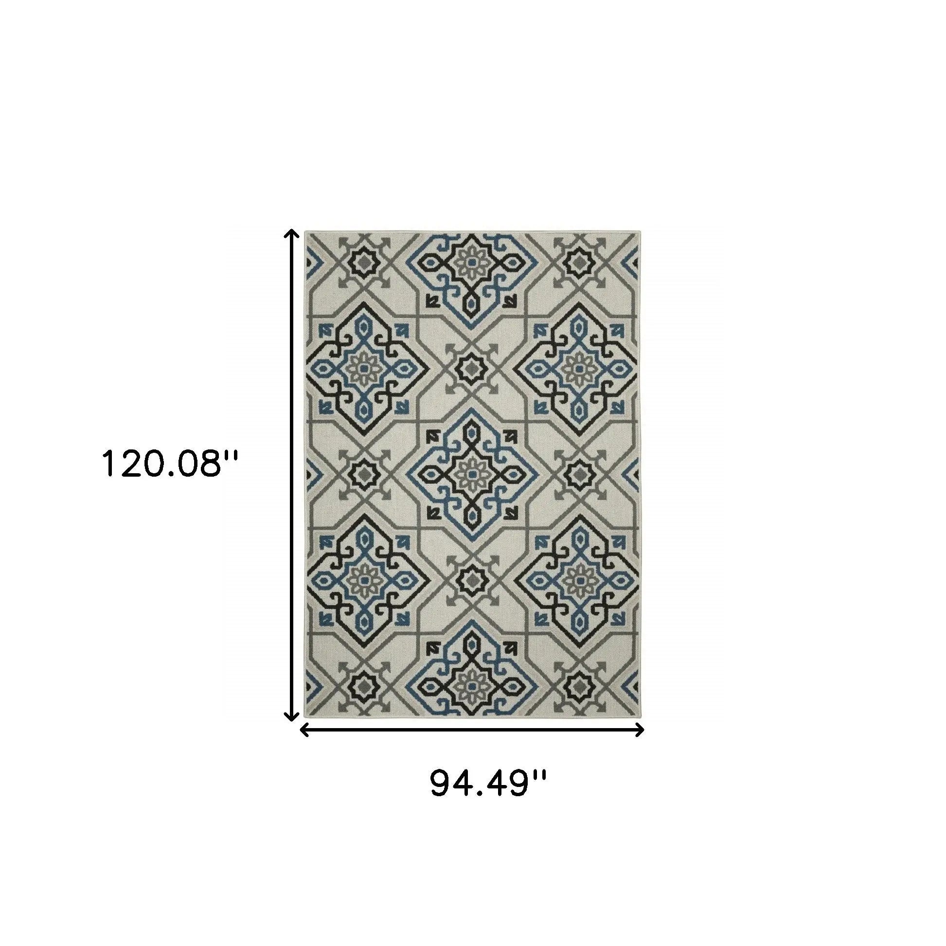 8' X 10' Blue and Beige Oriental Stain Resistant Indoor Outdoor Area Rug Homeroots Outdoor