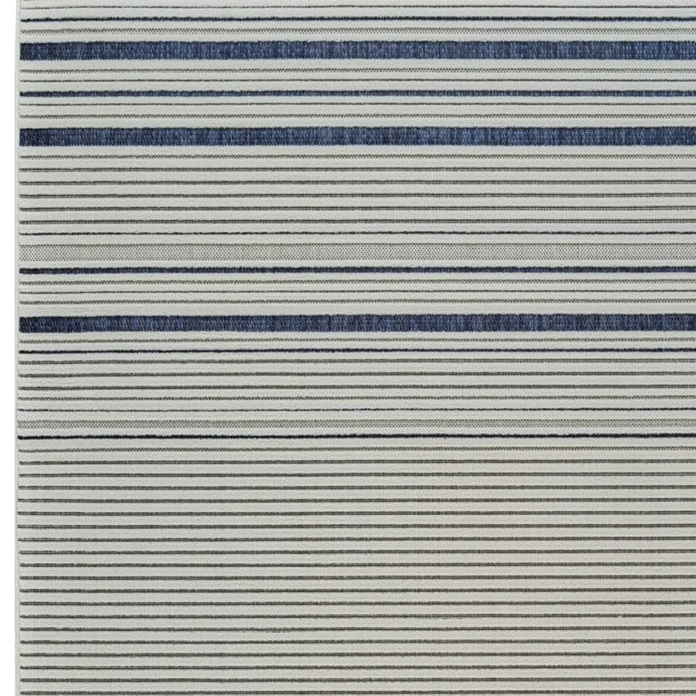 8' X 10' Blue and Cream Striped Distressed Indoor Outdoor Area Rug Homeroots Outdoor