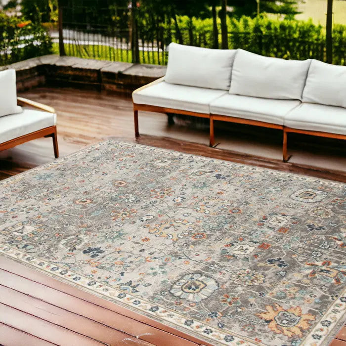 8' X 10' Blue and Orange Floral Stain Resistant Indoor Outdoor Area Rug Homeroots Outdoor