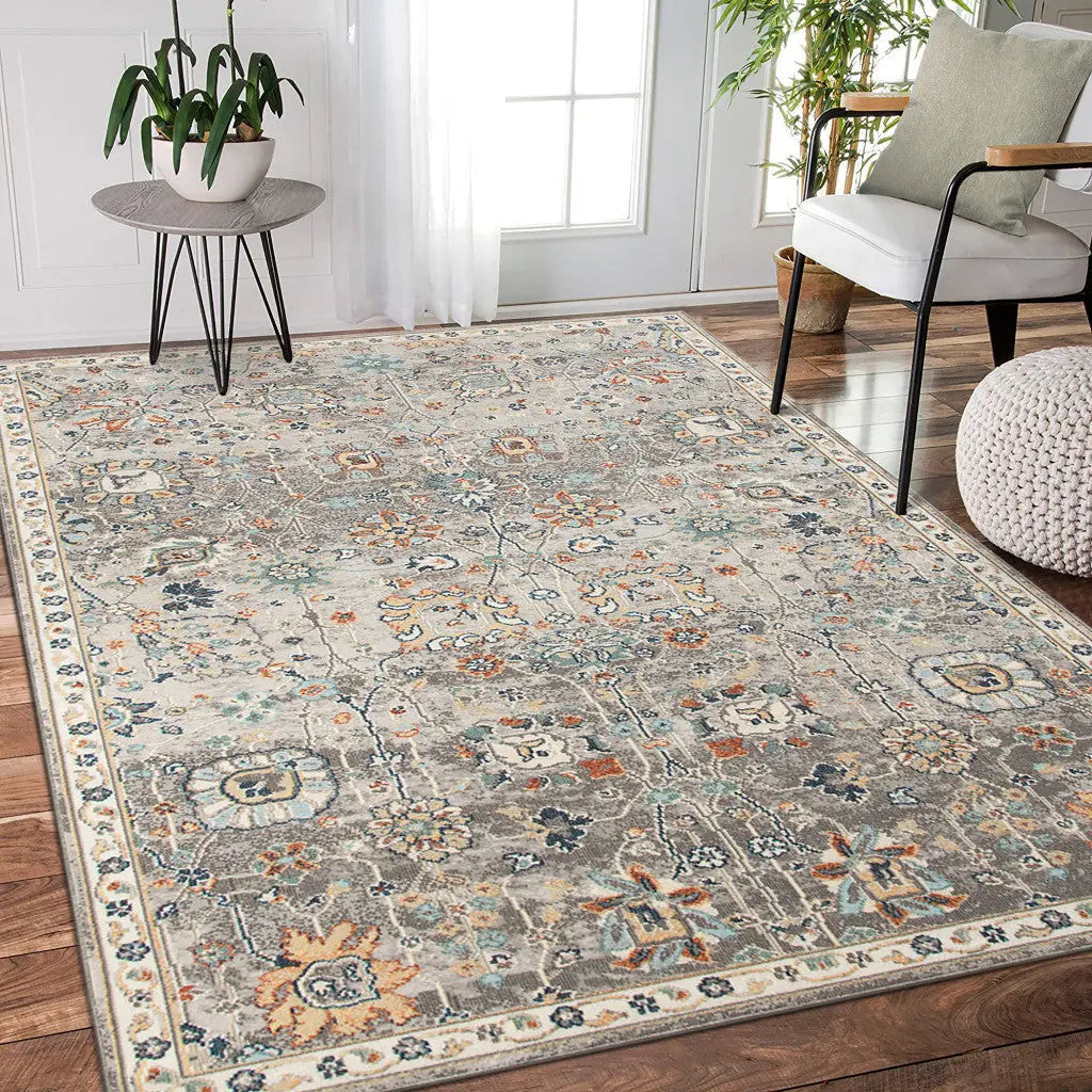 8' X 10' Blue and Orange Floral Stain Resistant Indoor Outdoor Area Rug Homeroots Outdoor