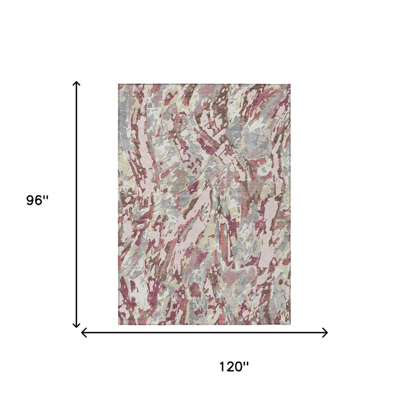 8' X 10' Blush And Pink Abstract Washable Indoor Outdoor Area Rug Homeroots Outdoor