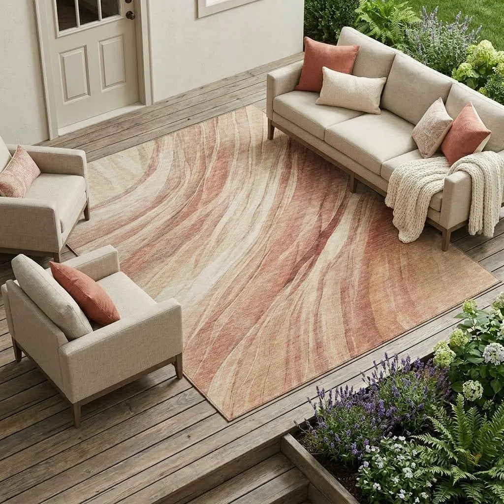 8' X 10' Blush And Pink Abstract Washable Indoor Outdoor Area Rug Homeroots Outdoor