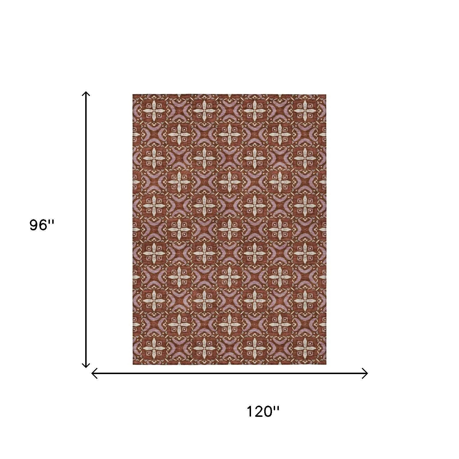 8' X 10' Brick Red And Red Geometric Washable Indoor Outdoor Area Rug Homeroots Outdoor