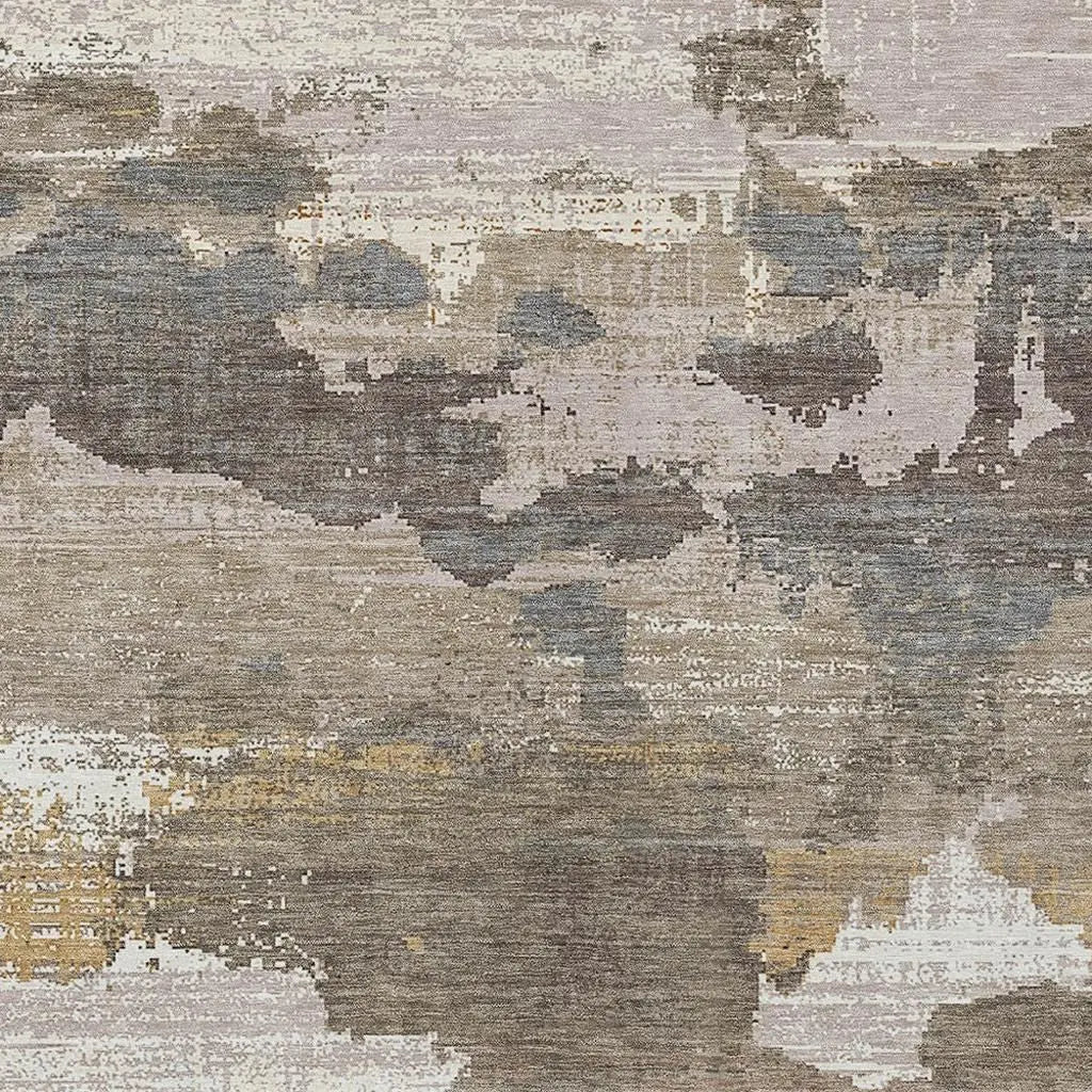 8' X 10' Brown And Beige Abstract Washable Indoor Outdoor Area Rug Homeroots Outdoor