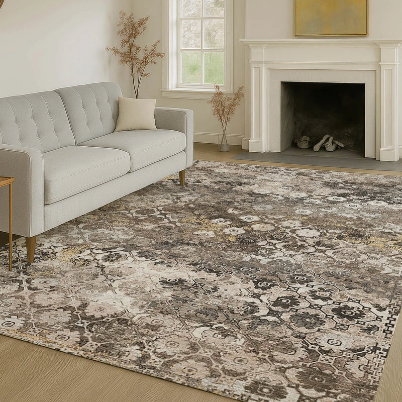 8' X 10' Brown And Beige Abstract Washable Indoor Outdoor Area Rug Homeroots Outdoor